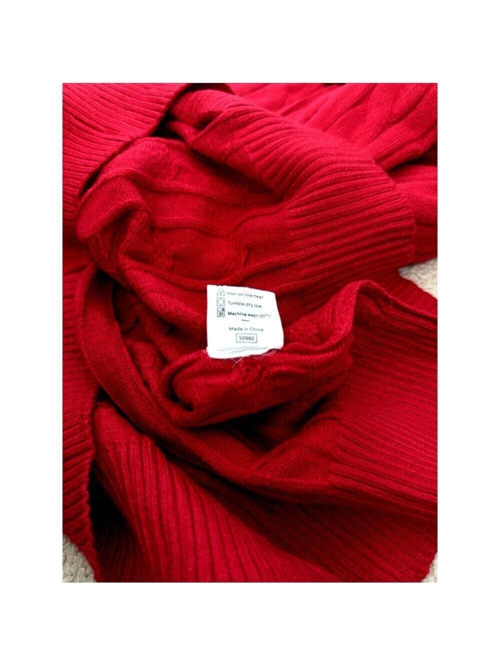 NWT WIHOLL Red Cable-Knit Collared V Neck Pullover Sweater Women Size M-L - Picture 6 of 6